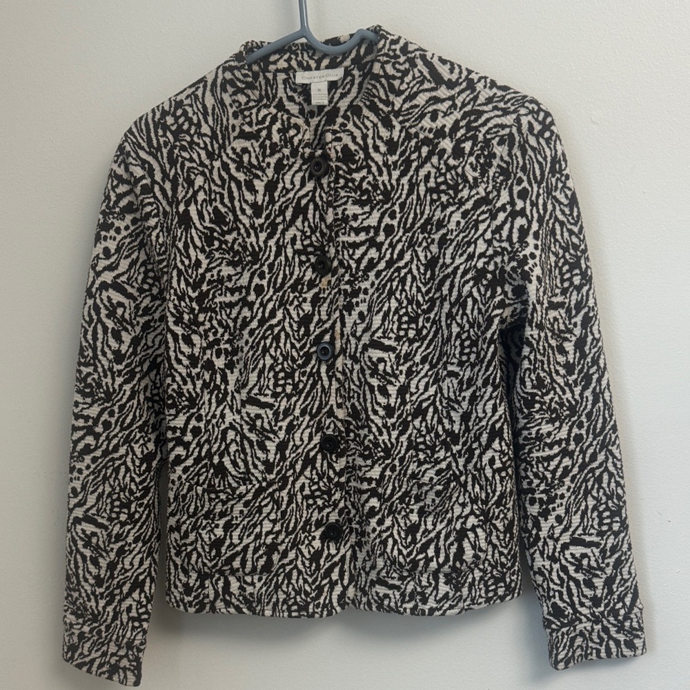 Charter Club Brown and White Animal Print Blazer